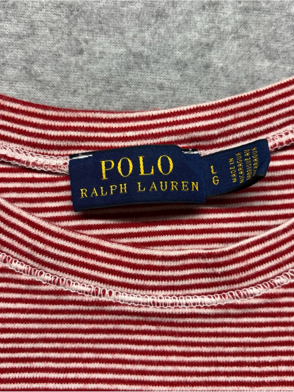 Ralph Lauren Red and White Striped Tee with Navy Logo Tag - Picture 3 of 6